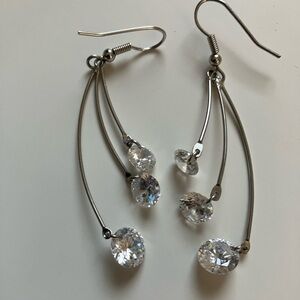 earrings silver tone dangle cubic zirconia crystal